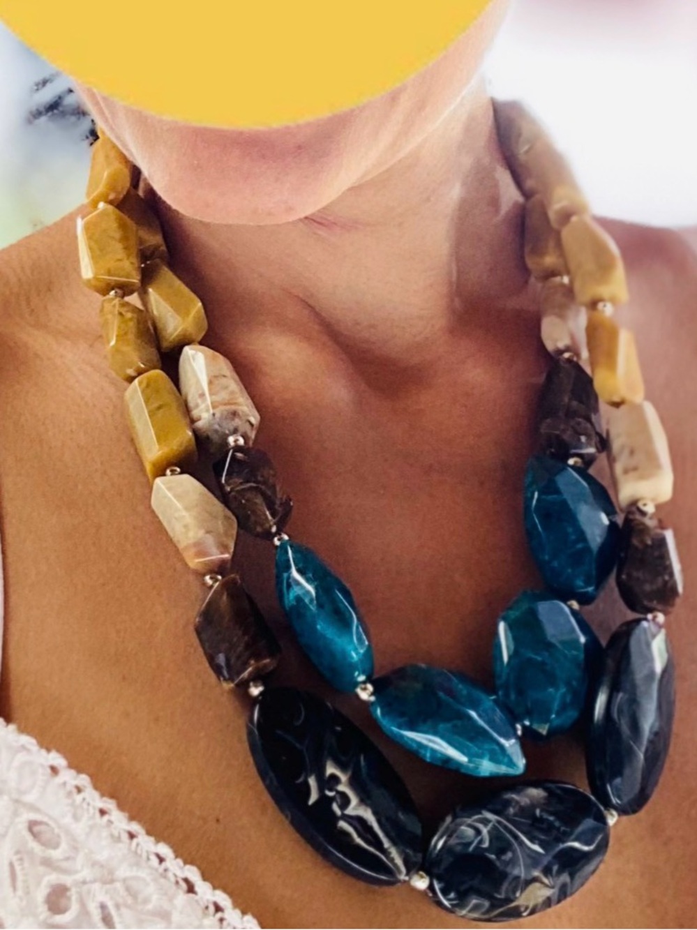 Statement Multistrand Blue and Brown acrylic “rock style” Beaded Necklace
